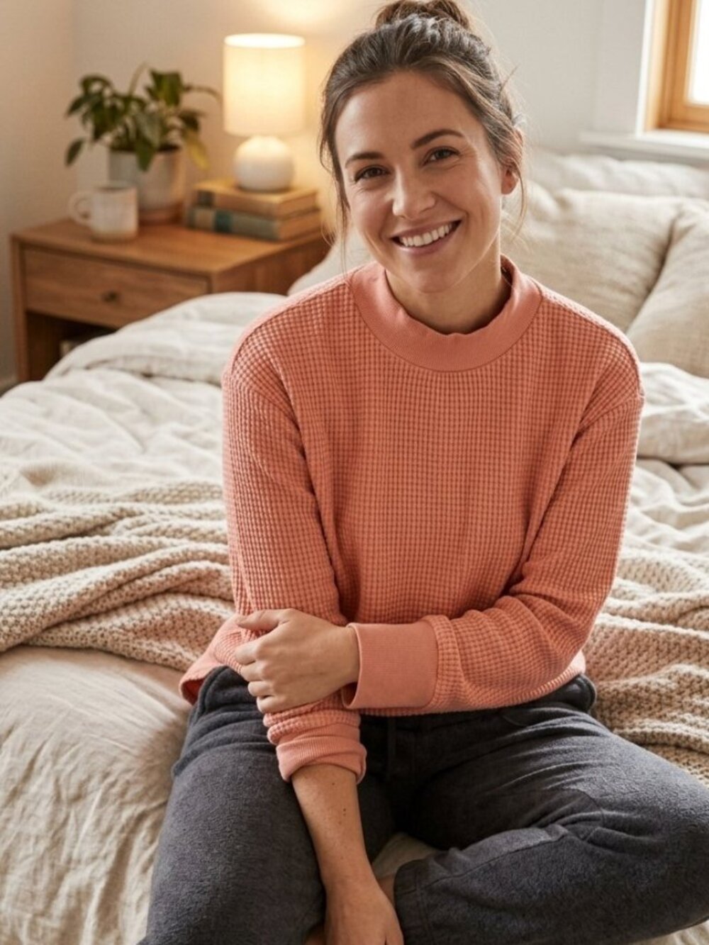 Madewell "Burnished Blush" Waffle Knit Drop Shoulders Mock Neck Sweater 3821